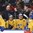 BUFFALO, NEW YORK - JANUARY 4: Sweden Tomas Monten raises his arms towards the officials while Fredrik Karlstrom #17, Linus Lindstrom #16 and Lias Andersson #24 look on during semifinal round action against the U.S. at the 2018 IIHF World Junior Championship. (Photo by Matt Zambonin/HHOF-IIHF Images)

